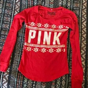 MEDIUM VICTORIA SECRET PINK RED HOLIDAY SHIRT